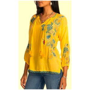 Johnny Was Floral Embroidered Blouse Size-XL Soft Citron